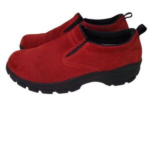 Lands End Womens Suede Leather Clogs Size 9M Slip On Loafer Comfort Red Black